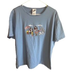 Vintage Warner Bros Studio Store Embroidered Looney Tunes Tee XL Cornflower Blue